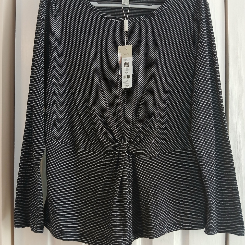 Charlie Paige Women's Black & White Striped Twist-Front Long Sleeve Top XL NWT
